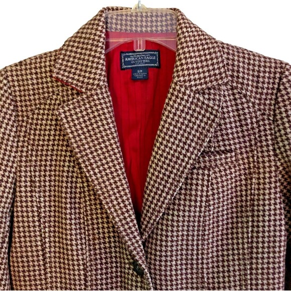American Eagle Y2K Houndstooth Wool Blazer Womens Size S Earthy Heritage Preppy - Picture 5 of 16